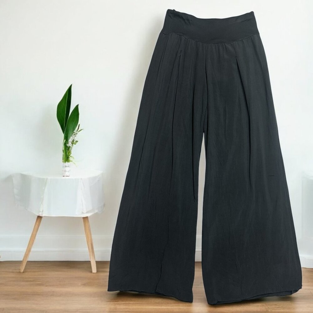 NWT. M Made in Italy Pull On Anthracite Wide Leg Palazzo Pant Elastic Waist XL